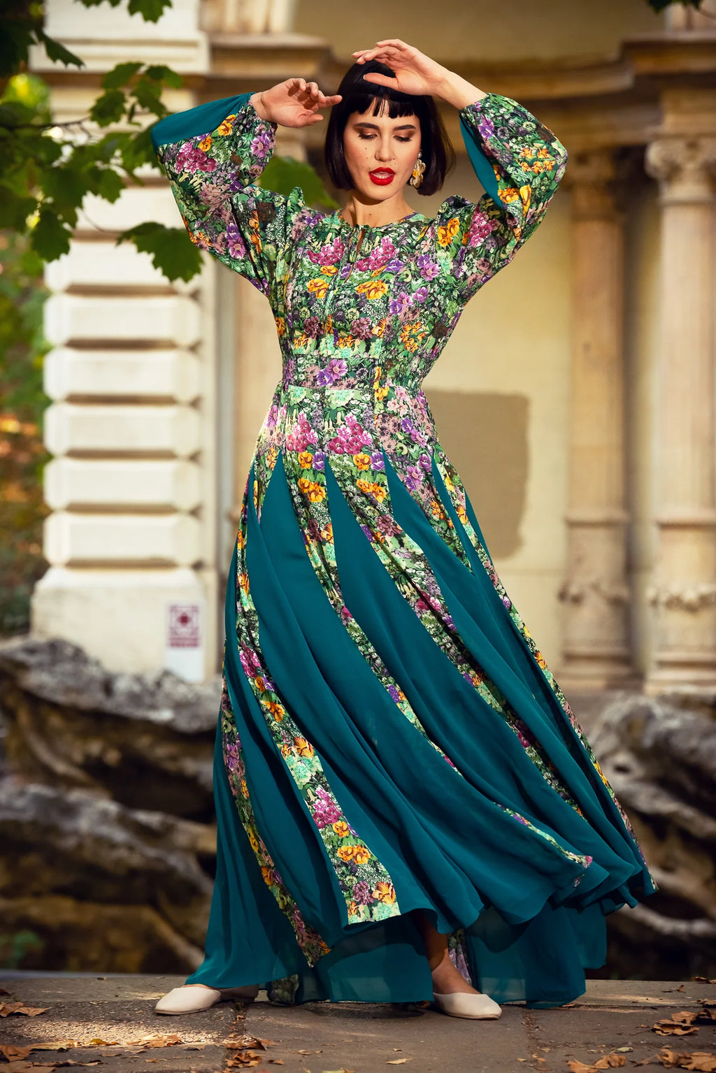 Rochie Statuara Verde cu Flori