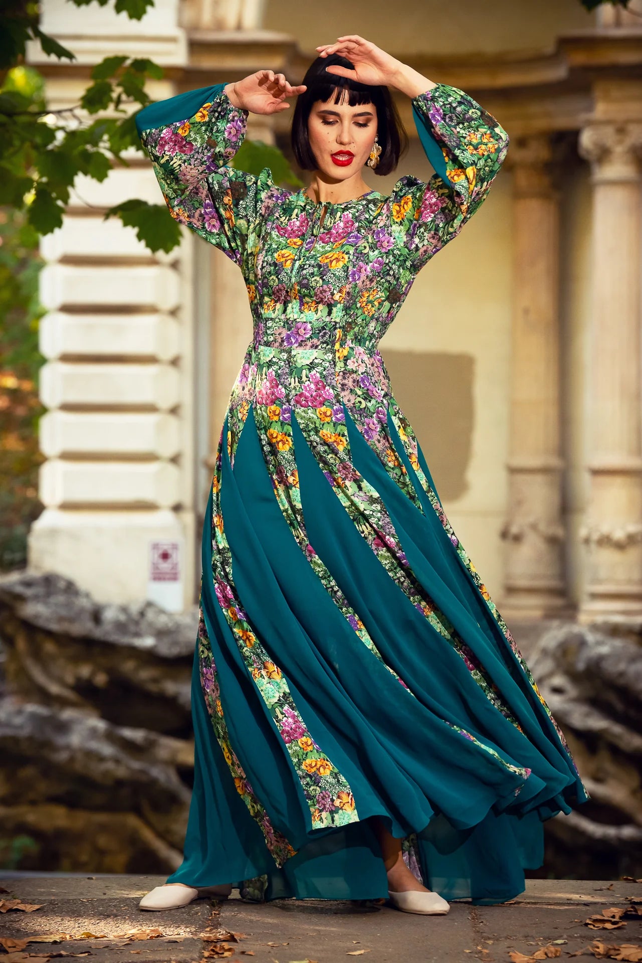 Rochie Statuara Verde cu Flori