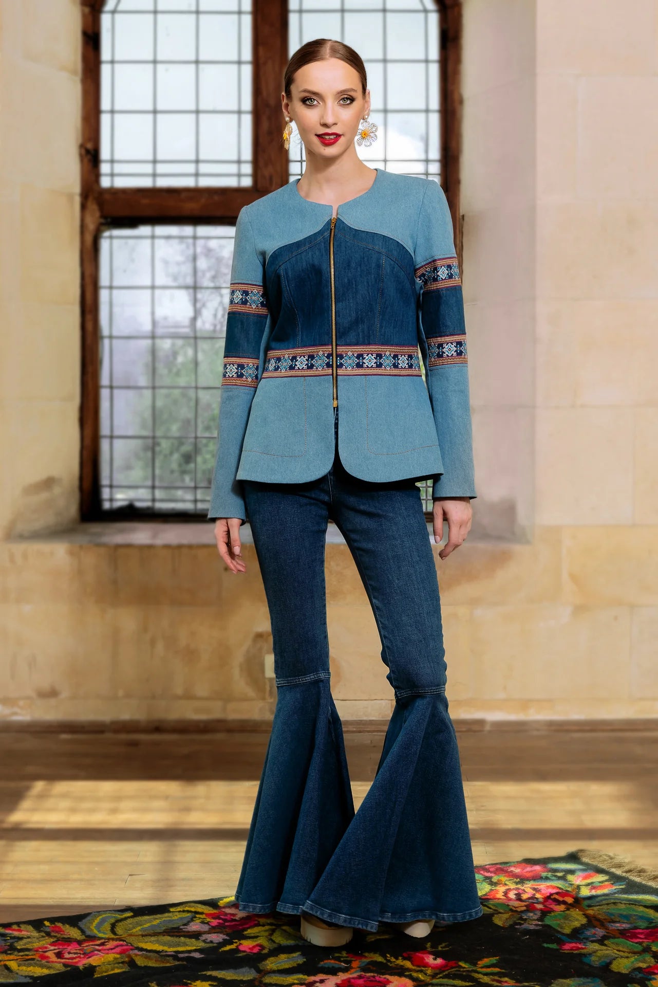Sacou din Denim si Jacquard Etnic