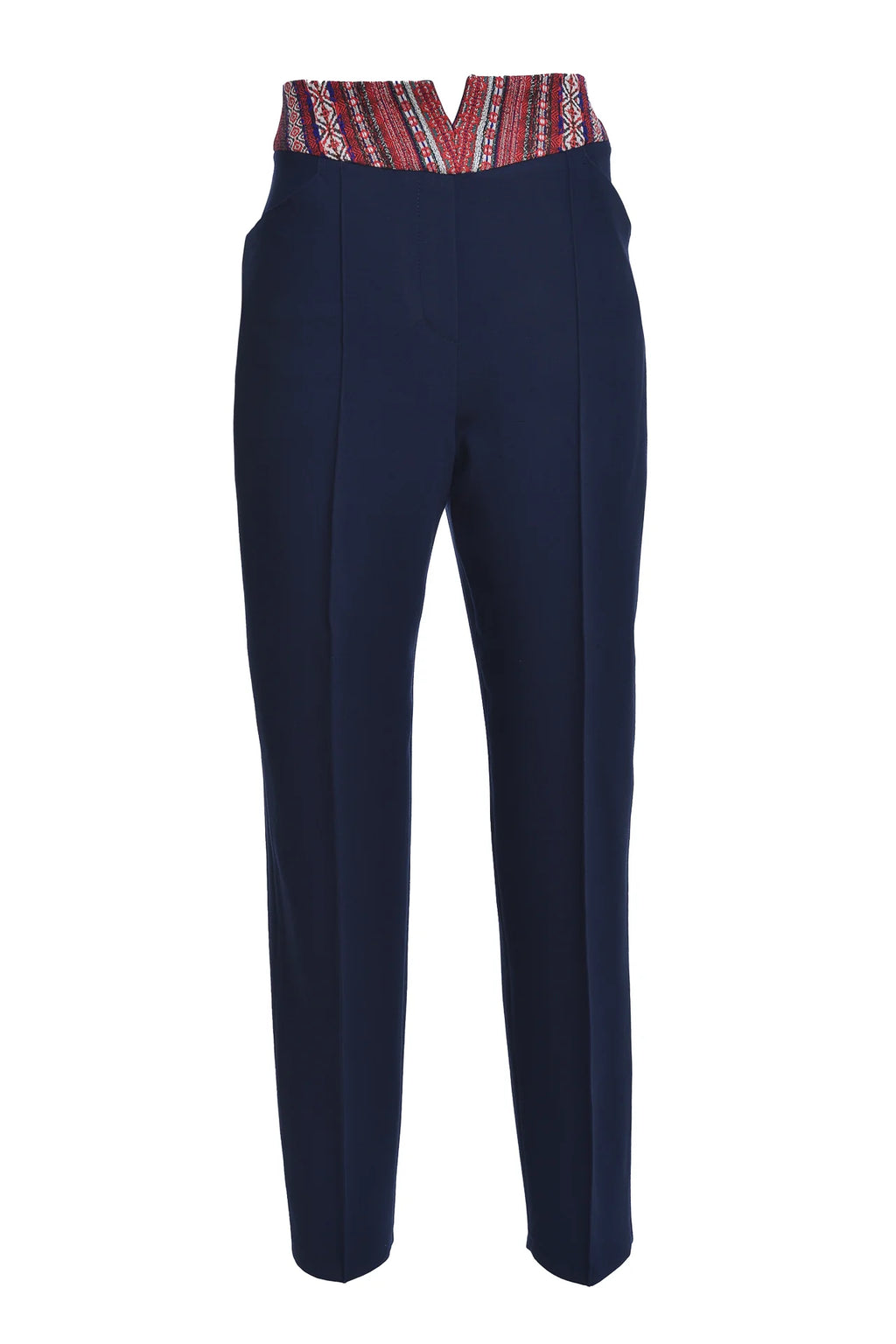 Pantaloni Pana din Stofa Bleumarin cu Corseleta din Jacquard Etnic