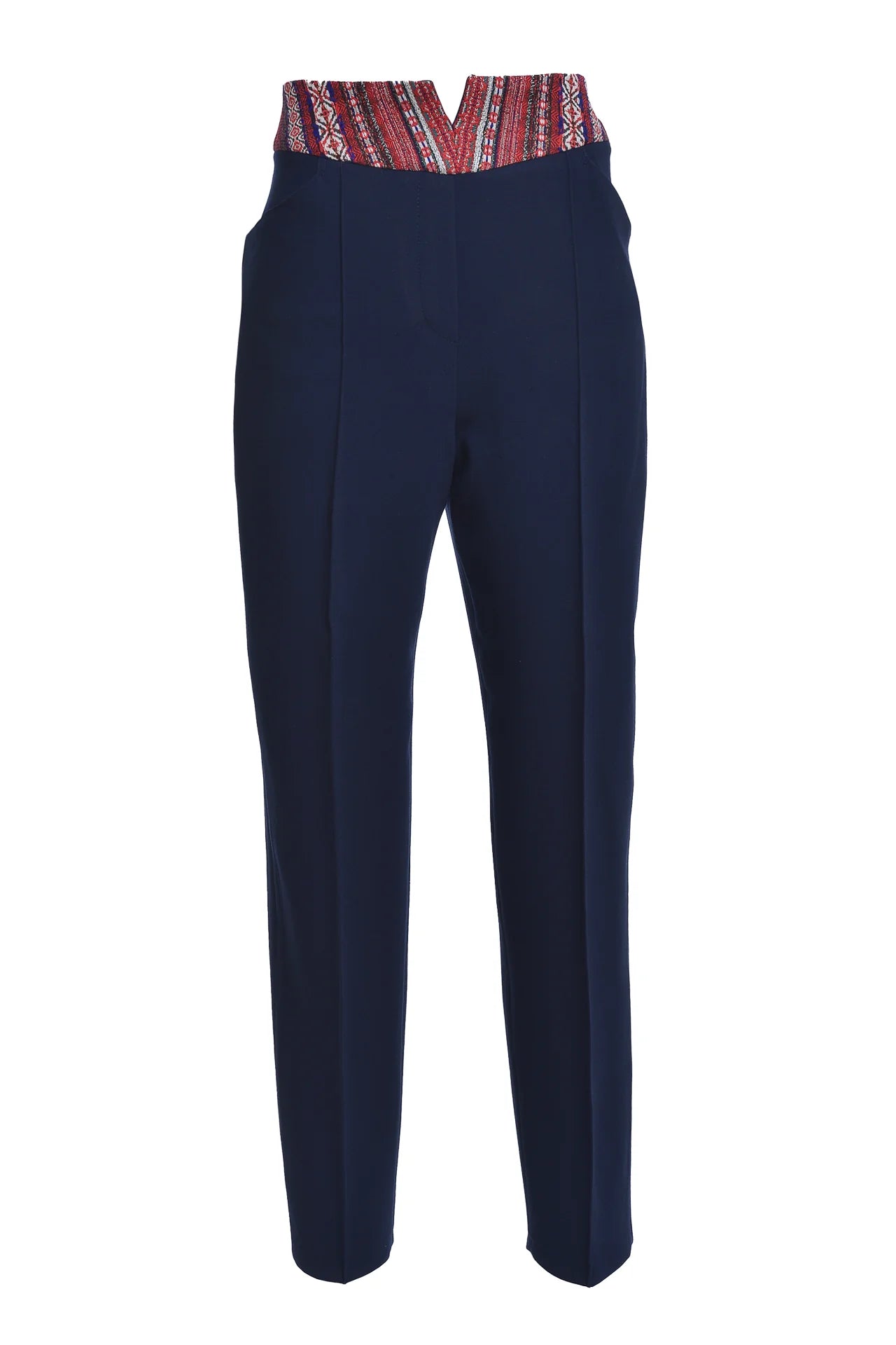 Pantaloni Pana din Stofa Bleumarin cu Corseleta din Jacquard Etnic