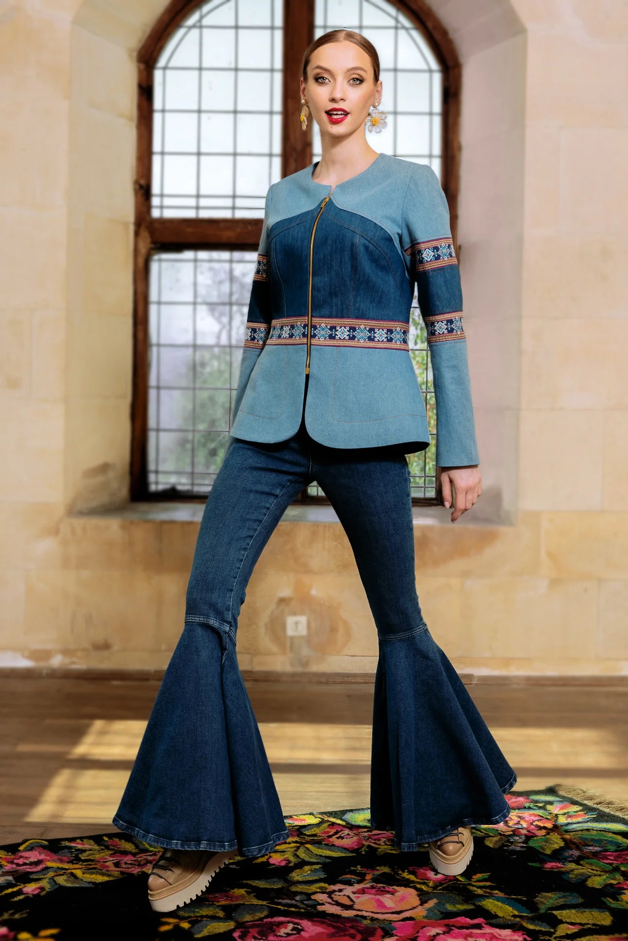 Sacou din Denim si Jacquard Etnic