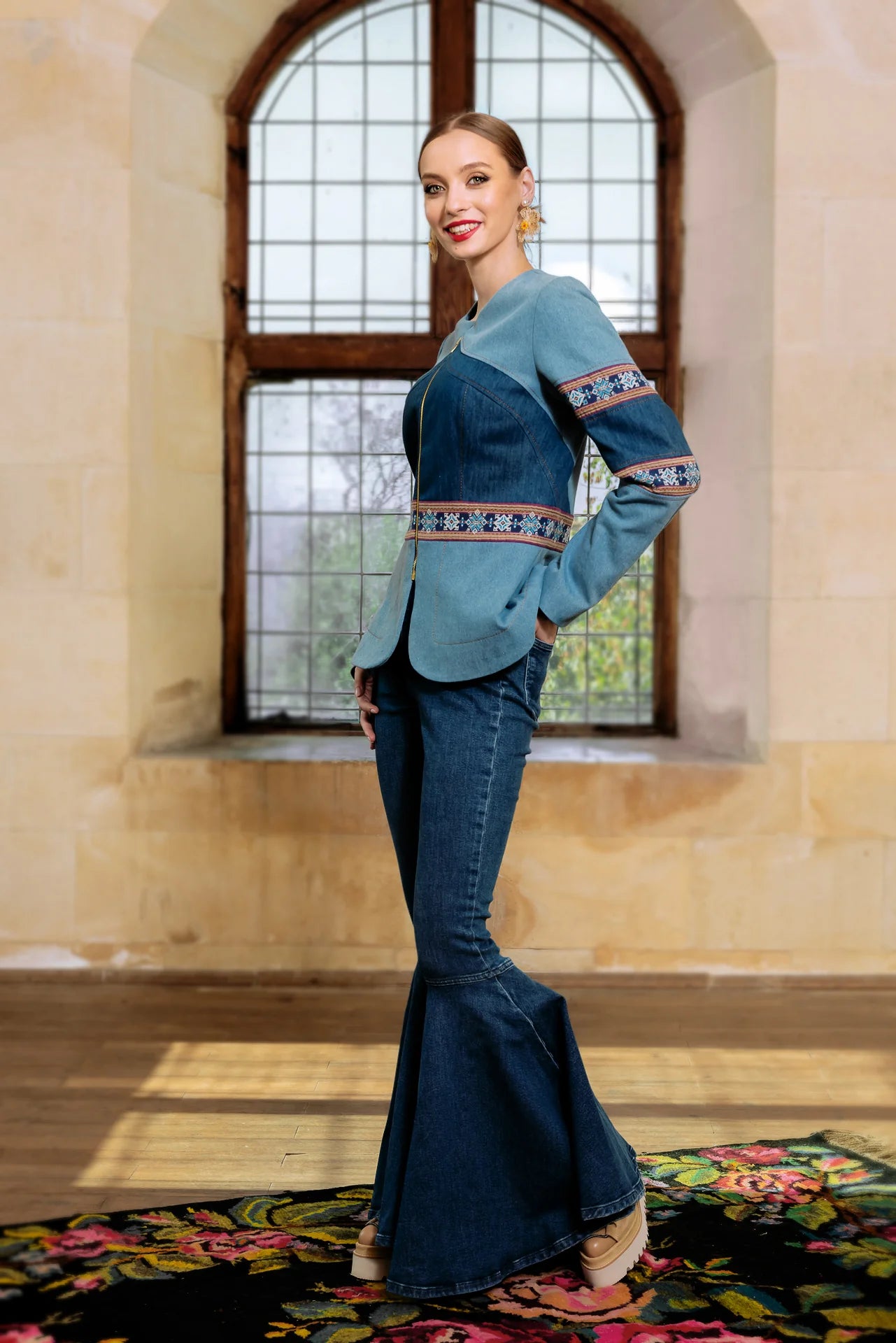 Sacou din Denim si Jacquard Etnic