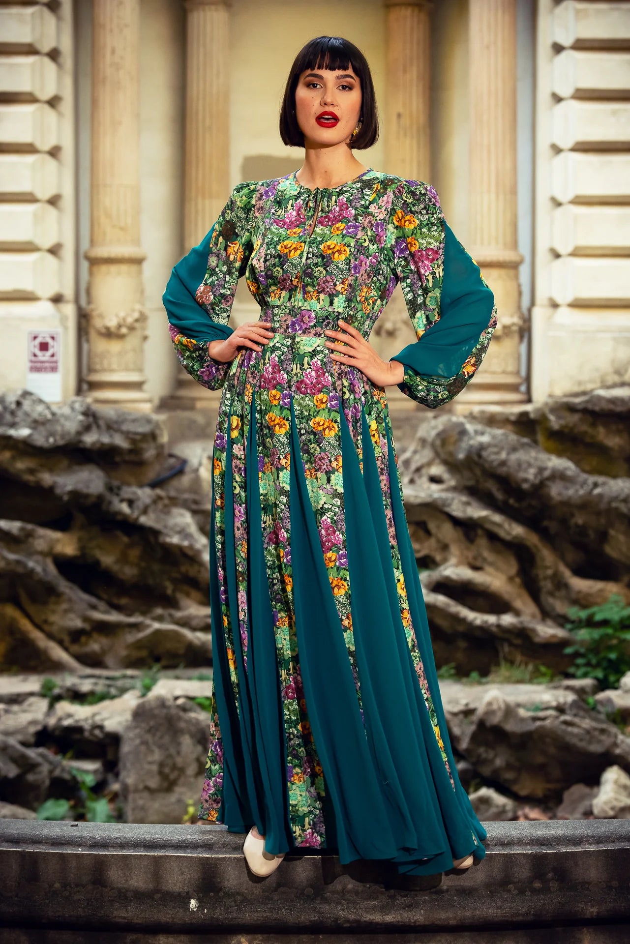Rochie Statuara Verde cu Flori