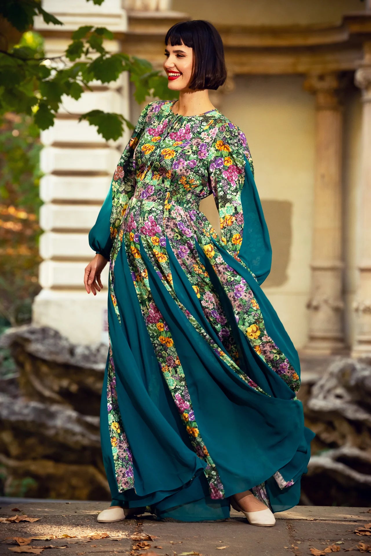 Rochie Statuara Verde cu Flori