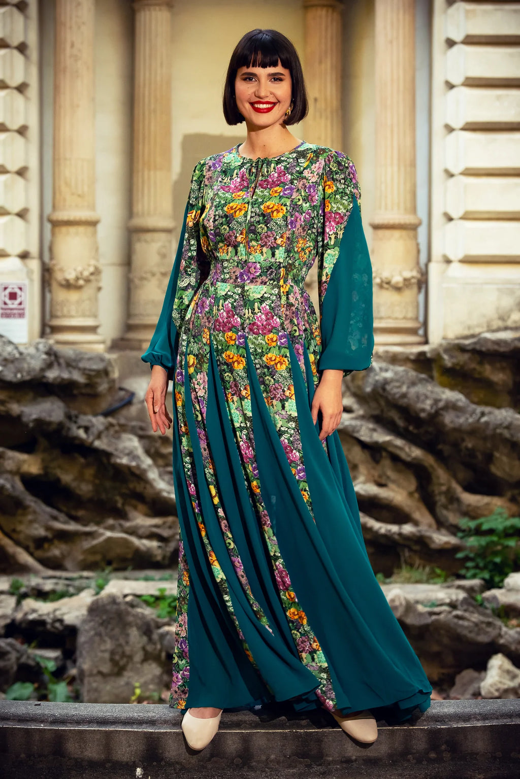 Rochie Statuara Verde cu Flori
