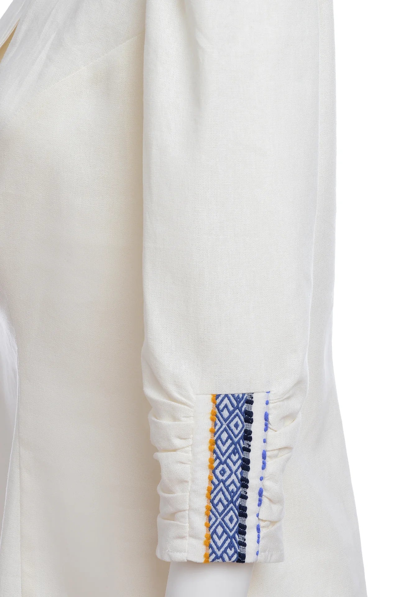 Camasa din In si Jacquard Etnic Albastru