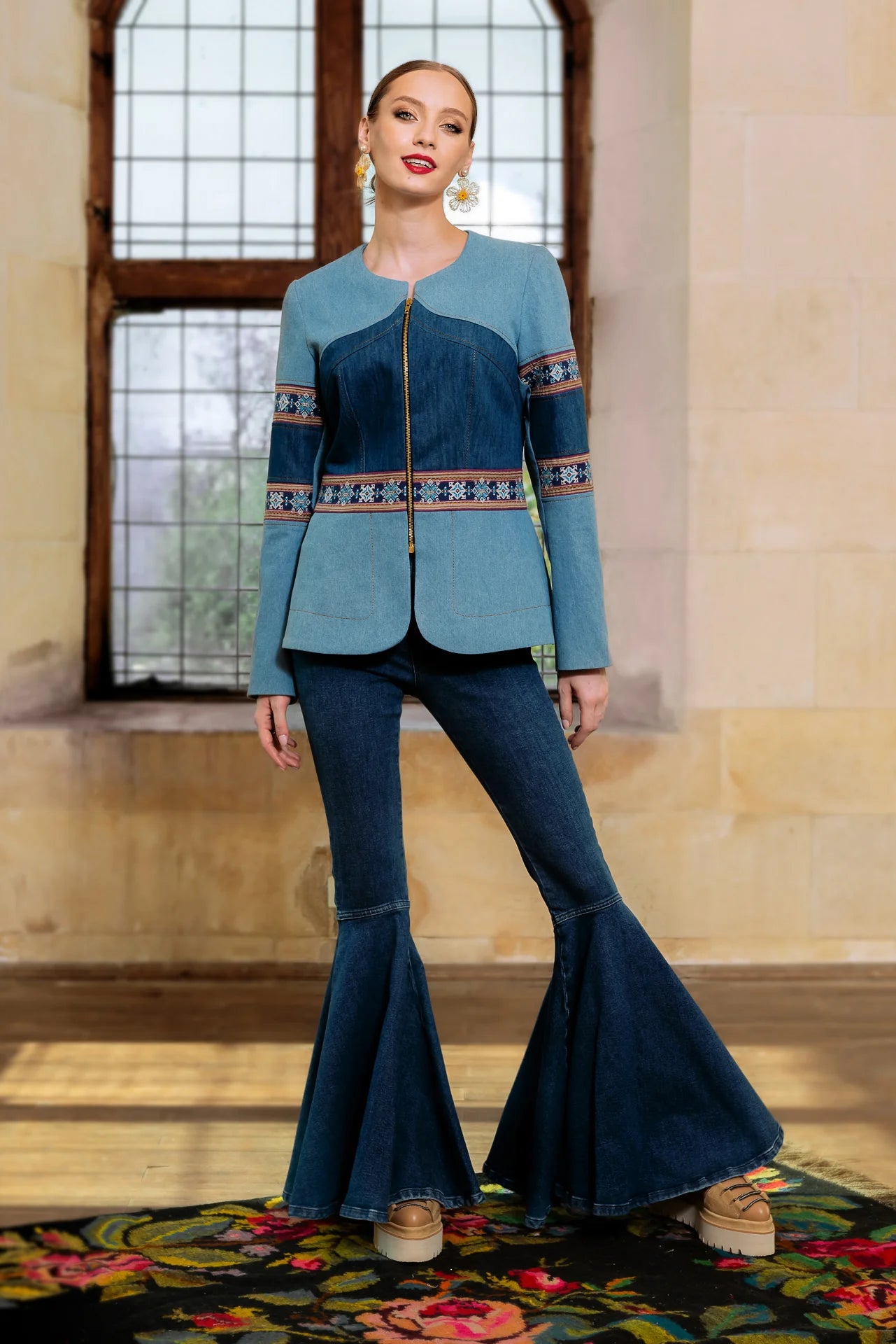Sacou din Denim si Jacquard Etnic