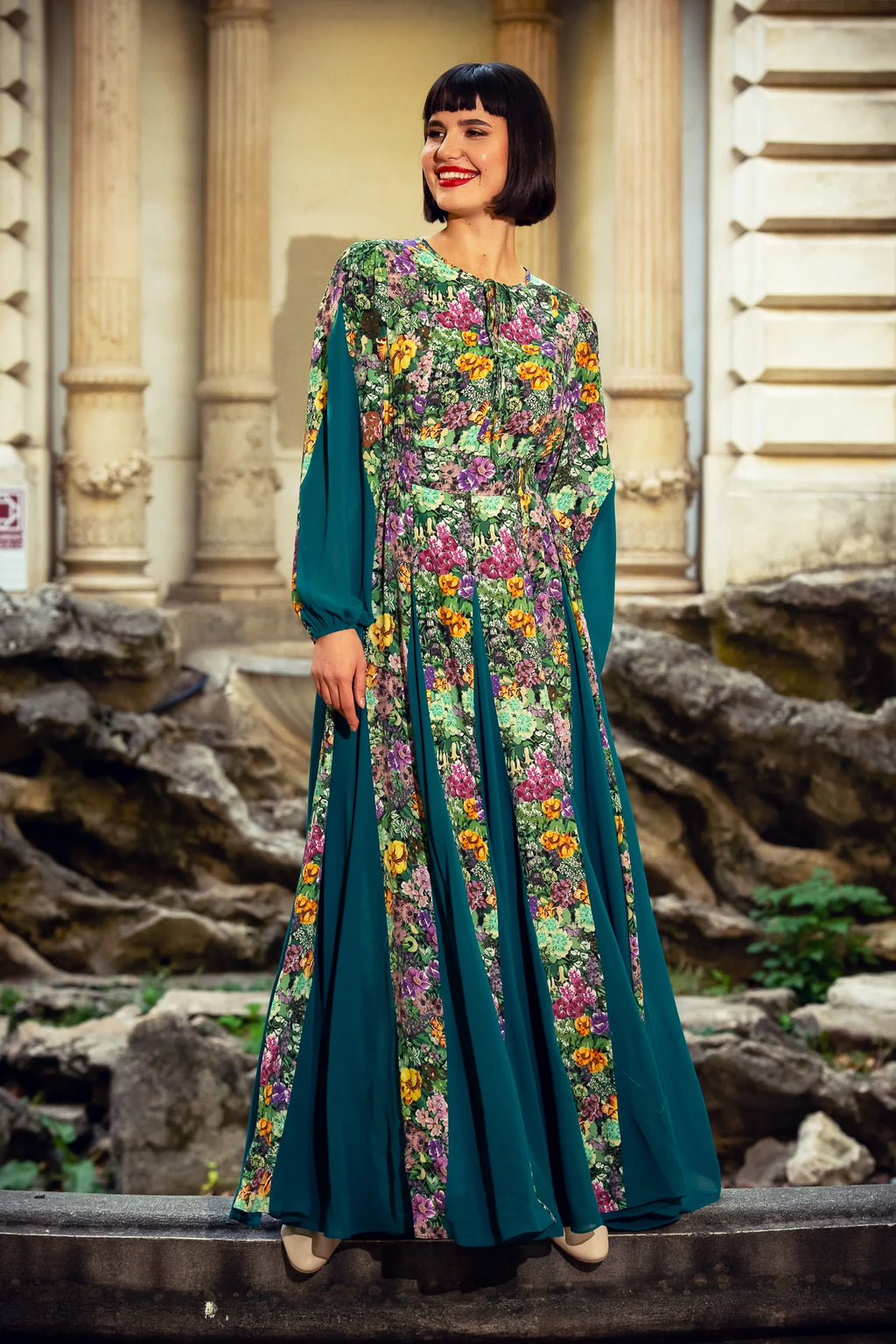 Rochie Statuara Verde cu Flori