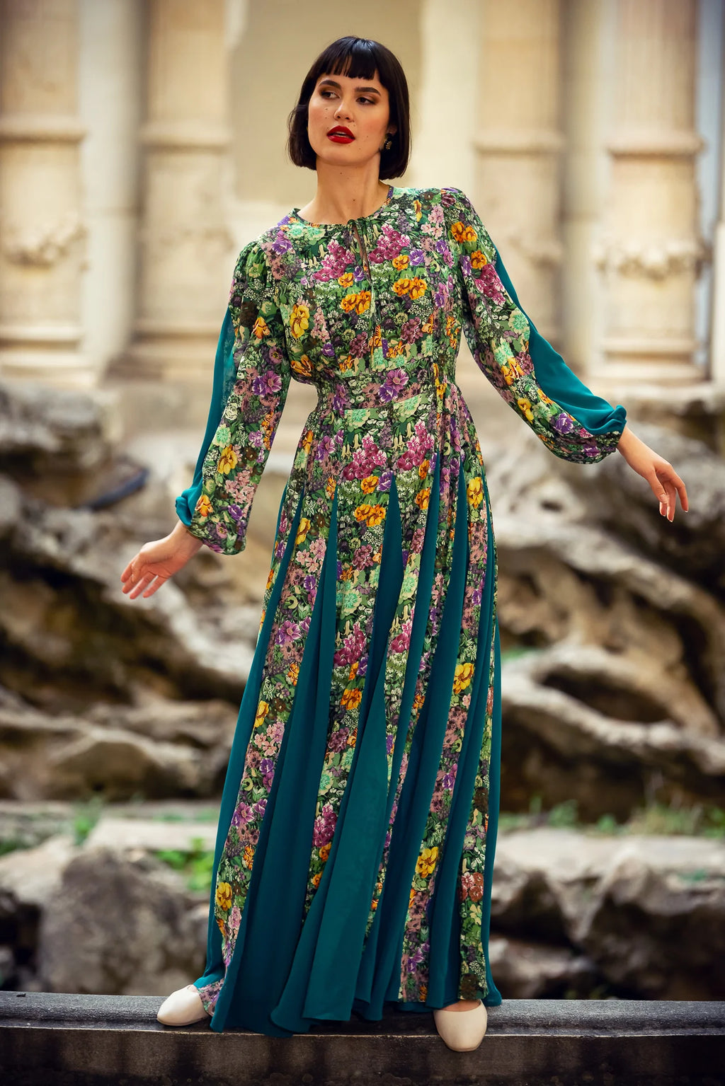 Rochie Statuara Verde cu Flori