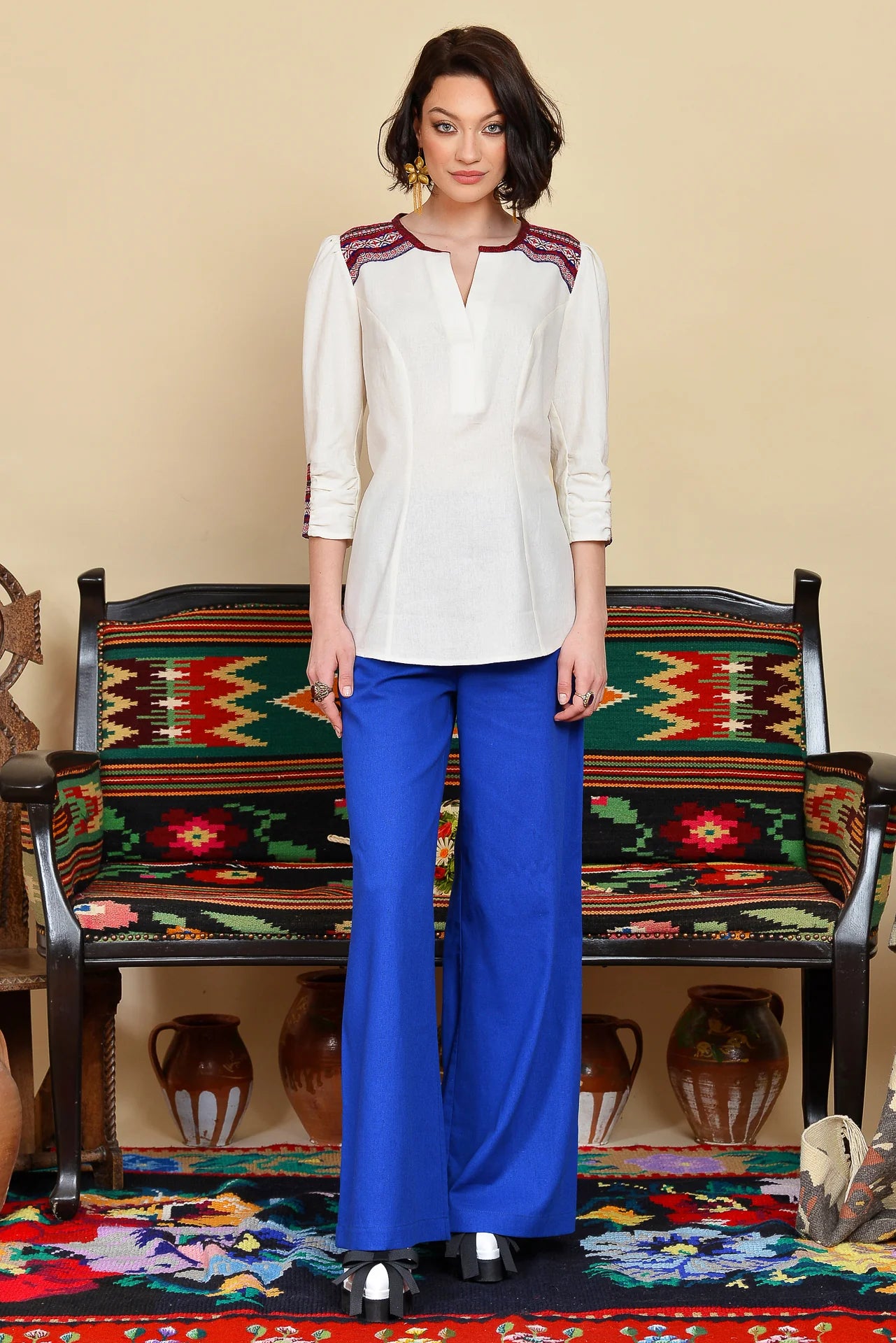 Pantaloni Evazati din In Albastru Royal
