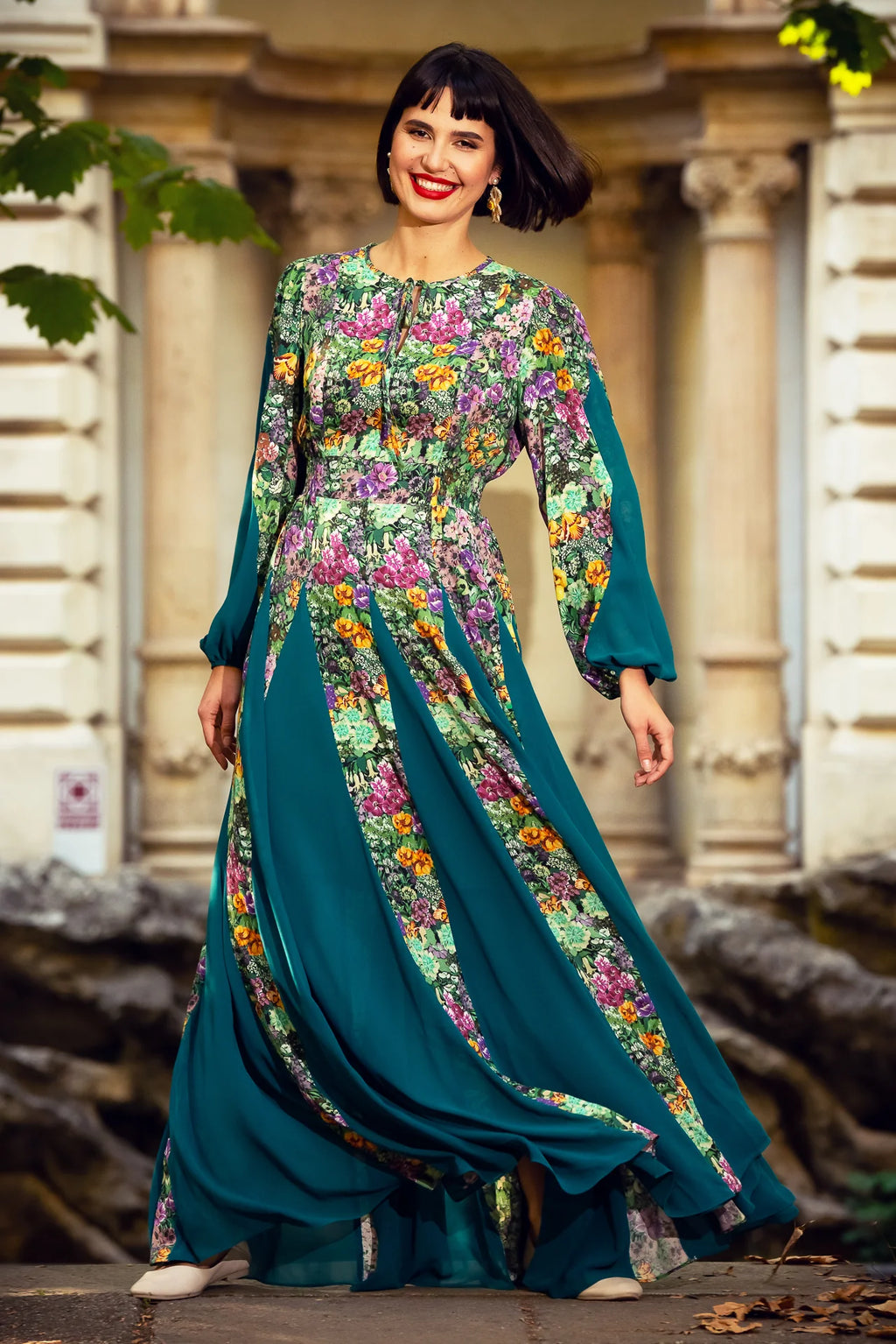 Rochie Statuara Verde cu Flori