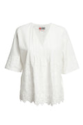 Bluza kimono albă din batist de bumbac și broderie tridimensională