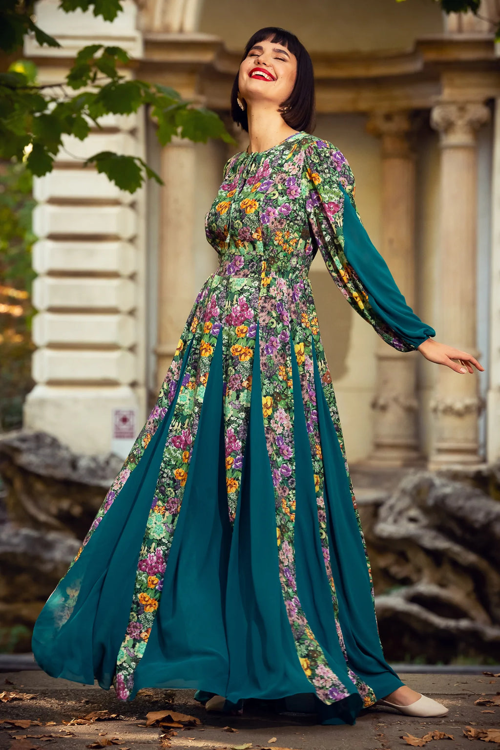 Rochie Statuara Verde cu Flori