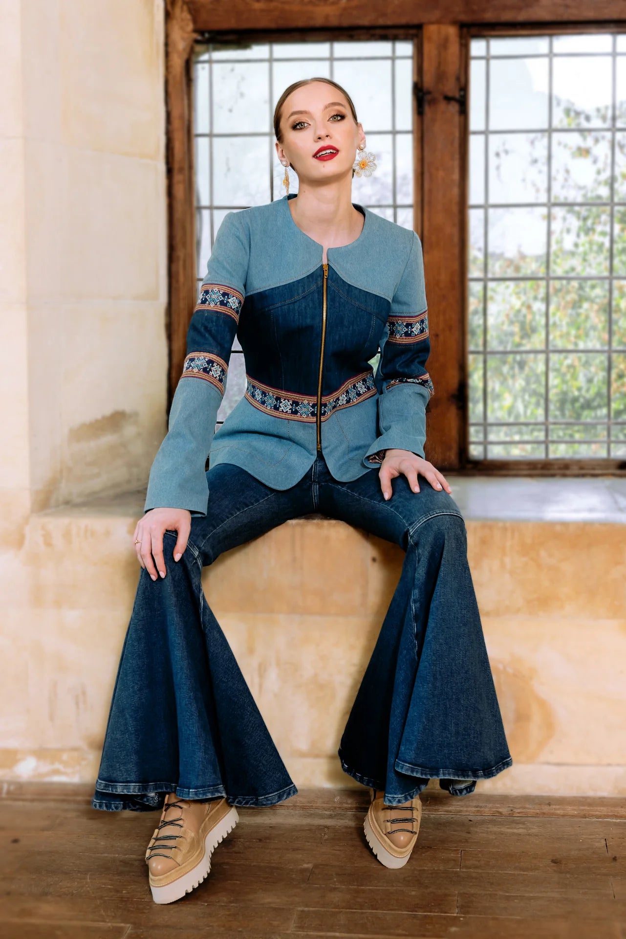 Sacou din Denim si Jacquard Etnic