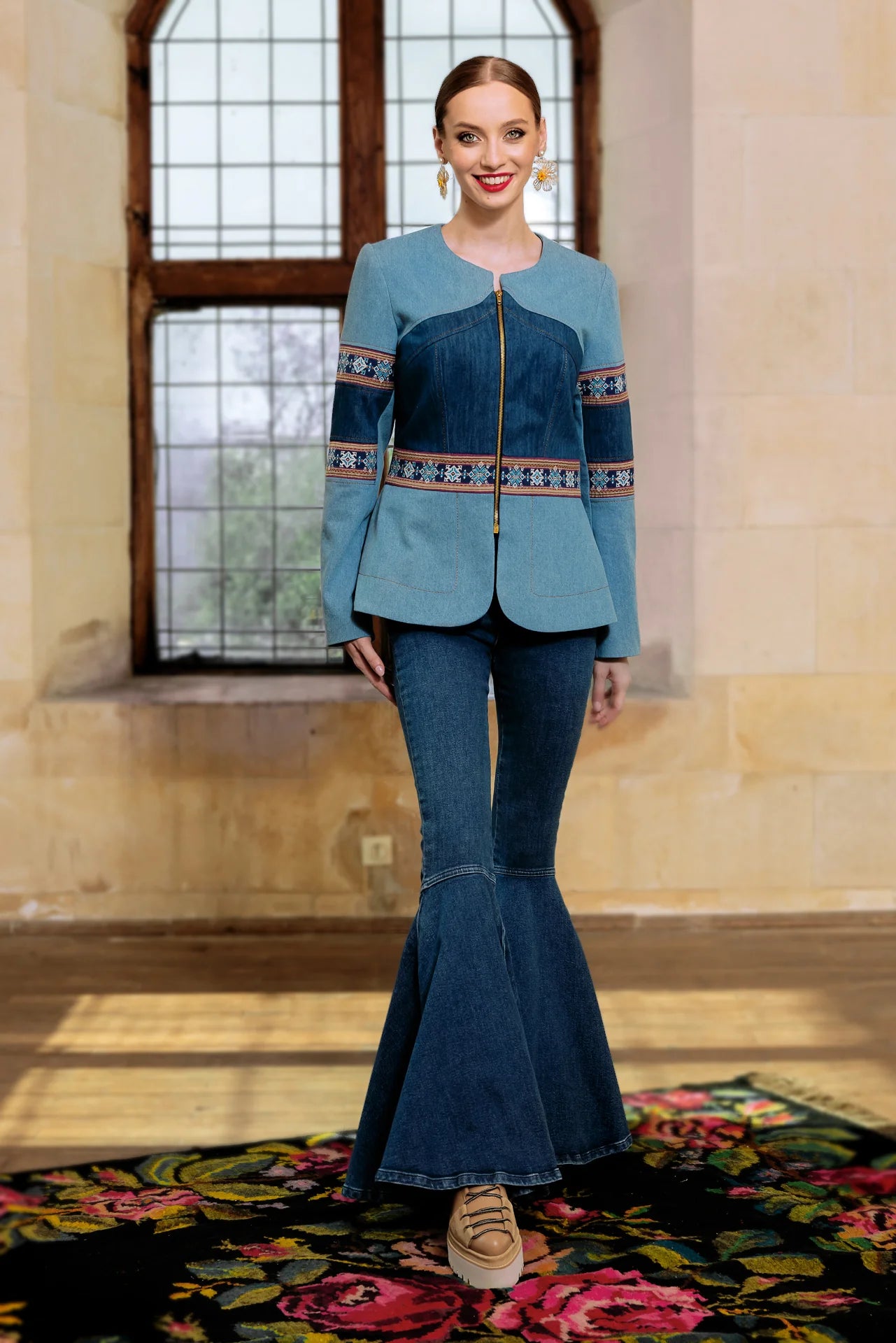 Sacou din Denim si Jacquard Etnic