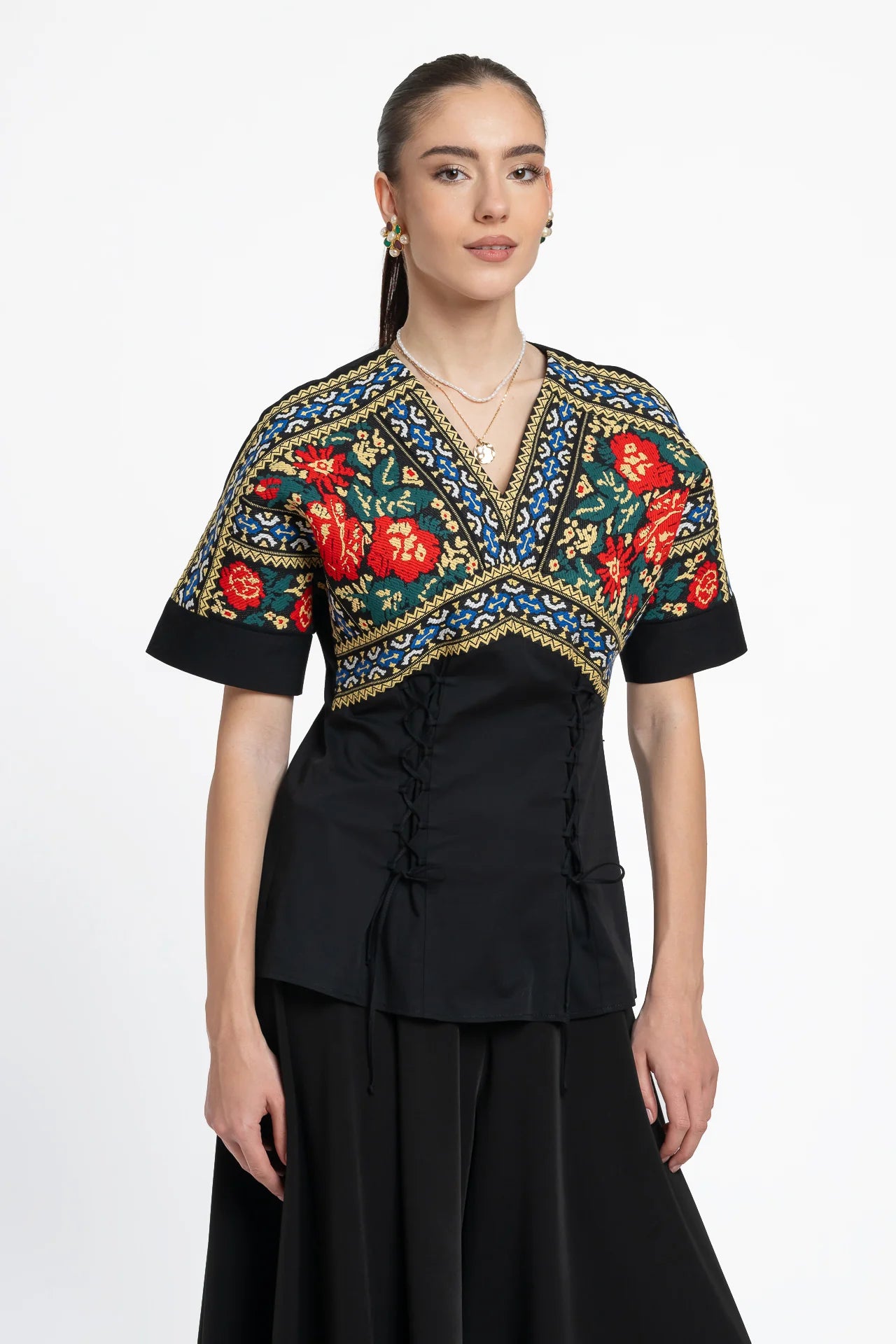 Bluză kimono Zen cu jacquard etnic țesut