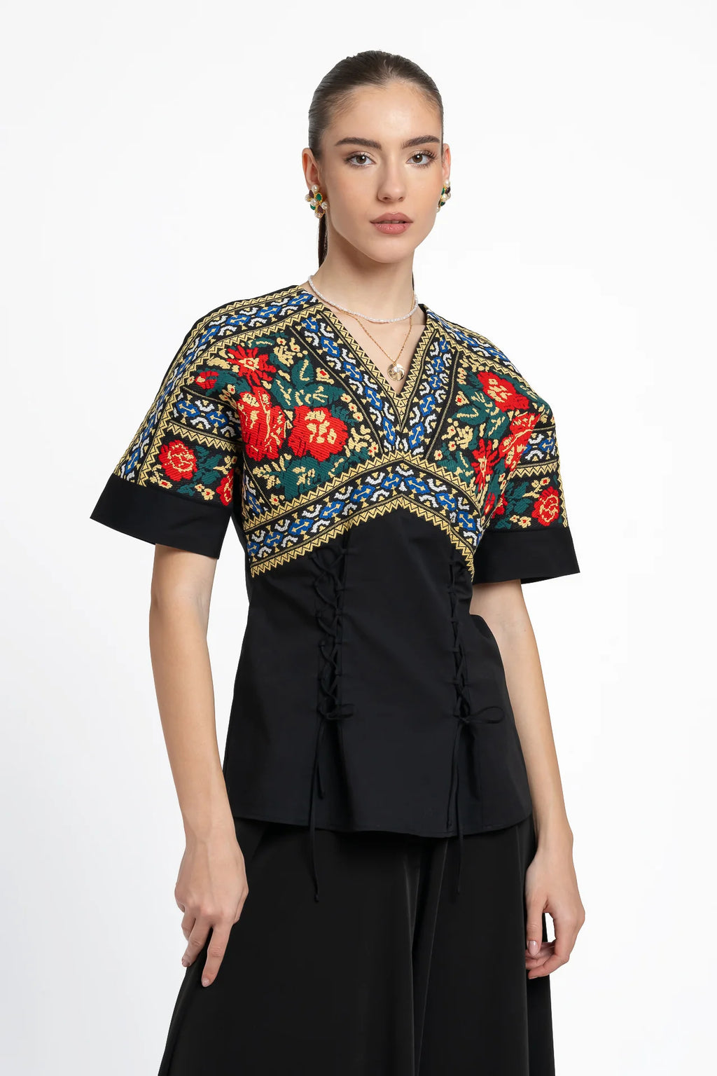 Bluză kimono Zen cu jacquard etnic țesut