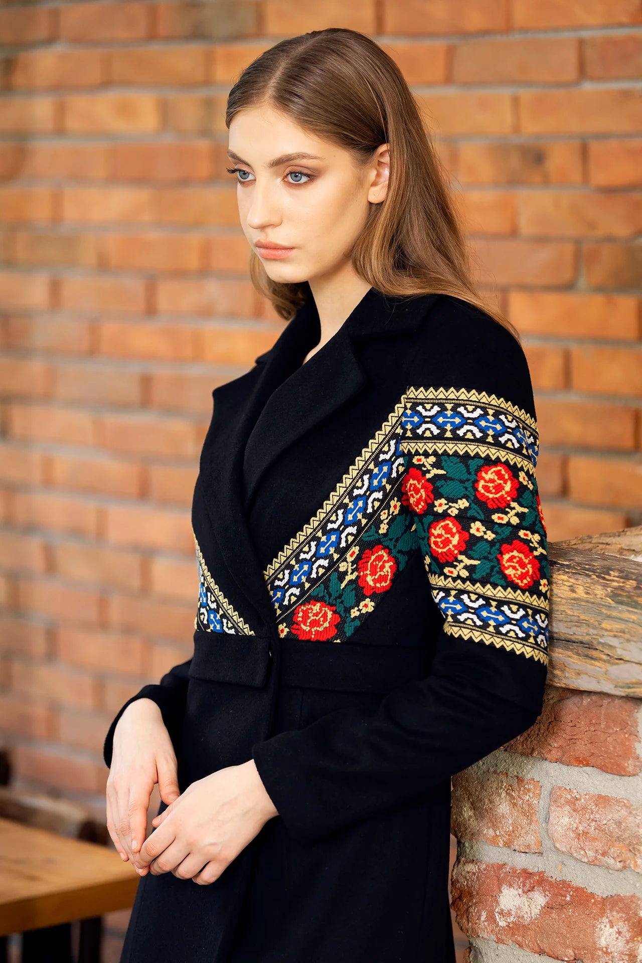 Pardesiu Midi Din Stofa De Lana Si Jacquard Etnic Fiona