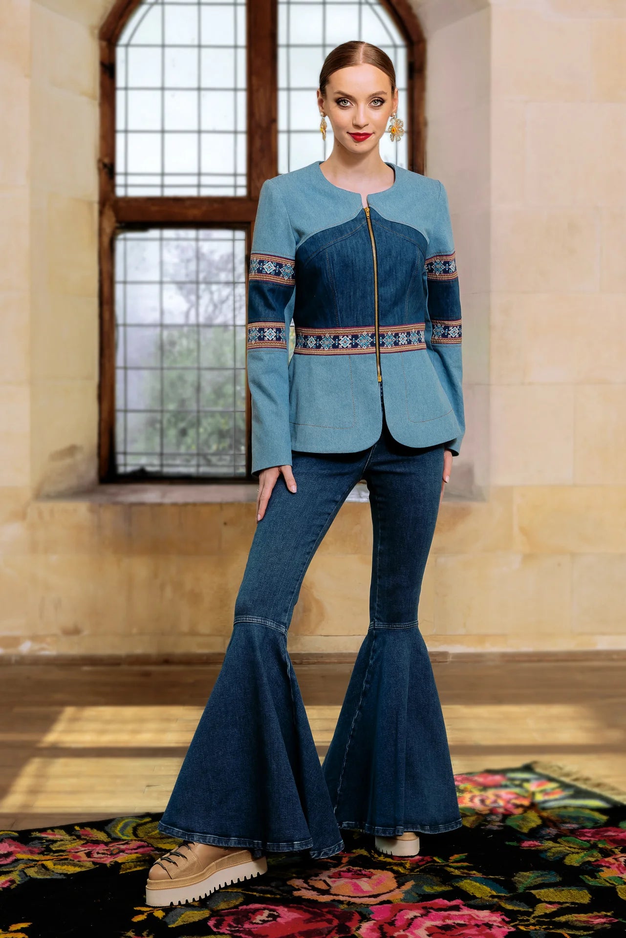 Sacou din Denim si Jacquard Etnic