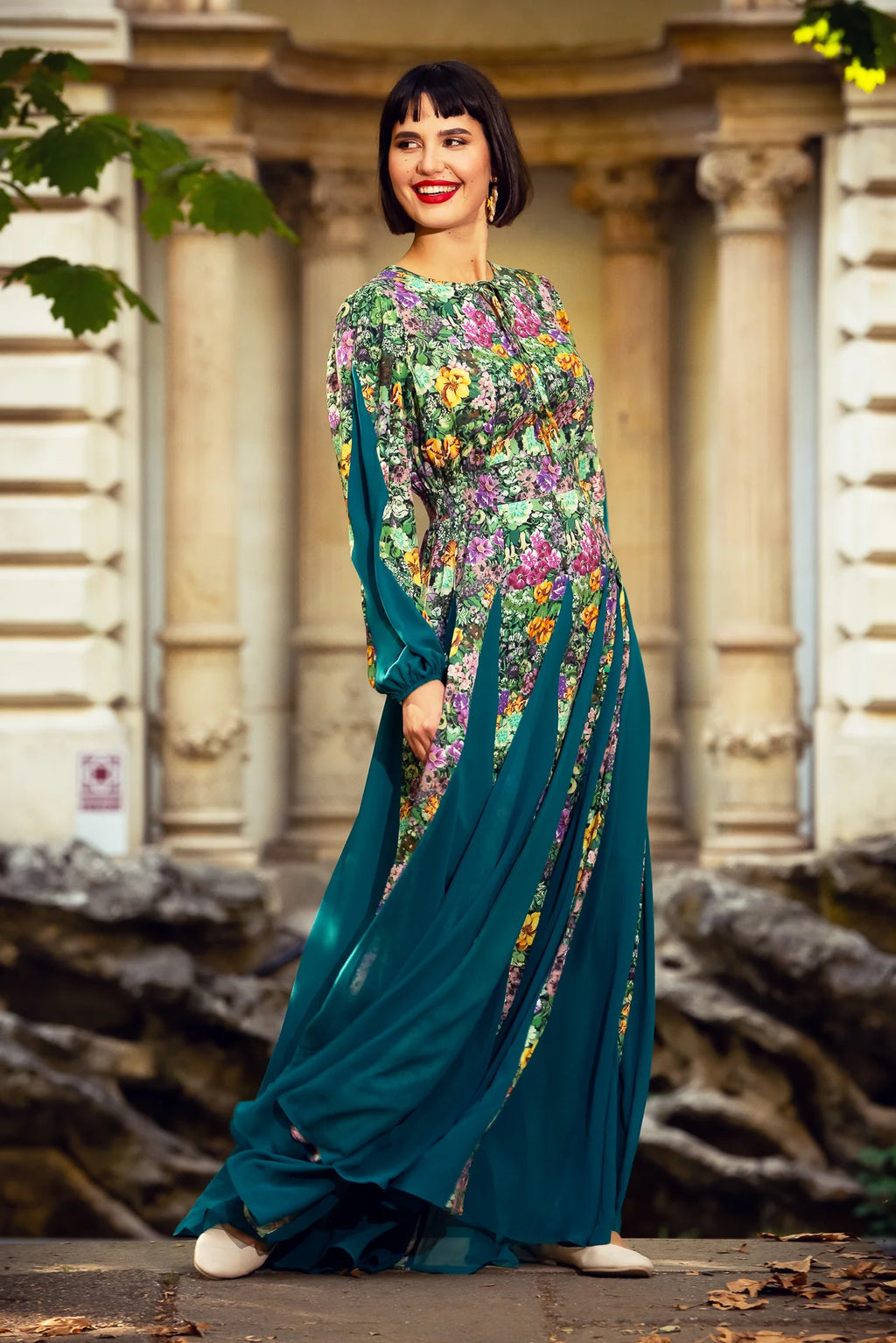 Rochie Statuara Verde cu Flori