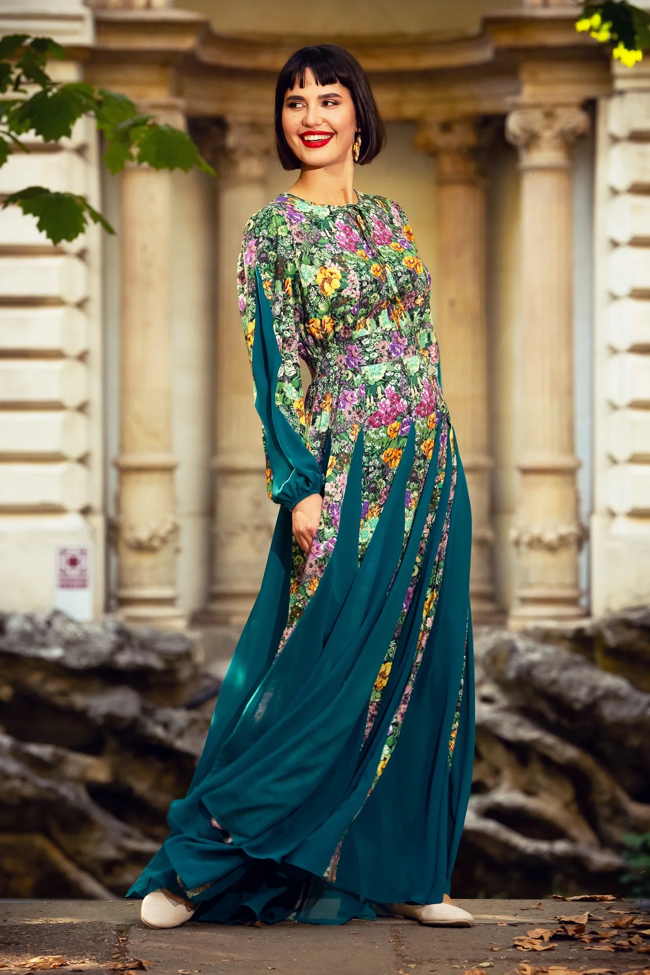 Rochie Statuara Verde cu Flori