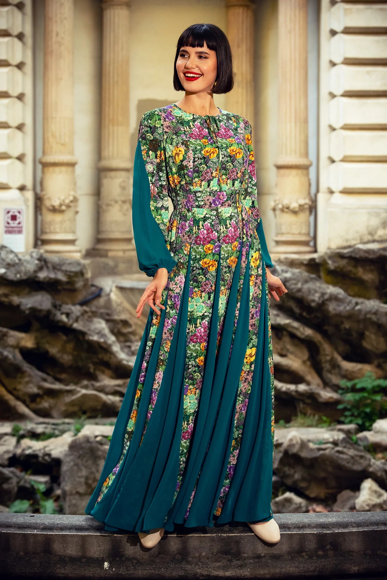 Rochie Statuara Verde cu Flori