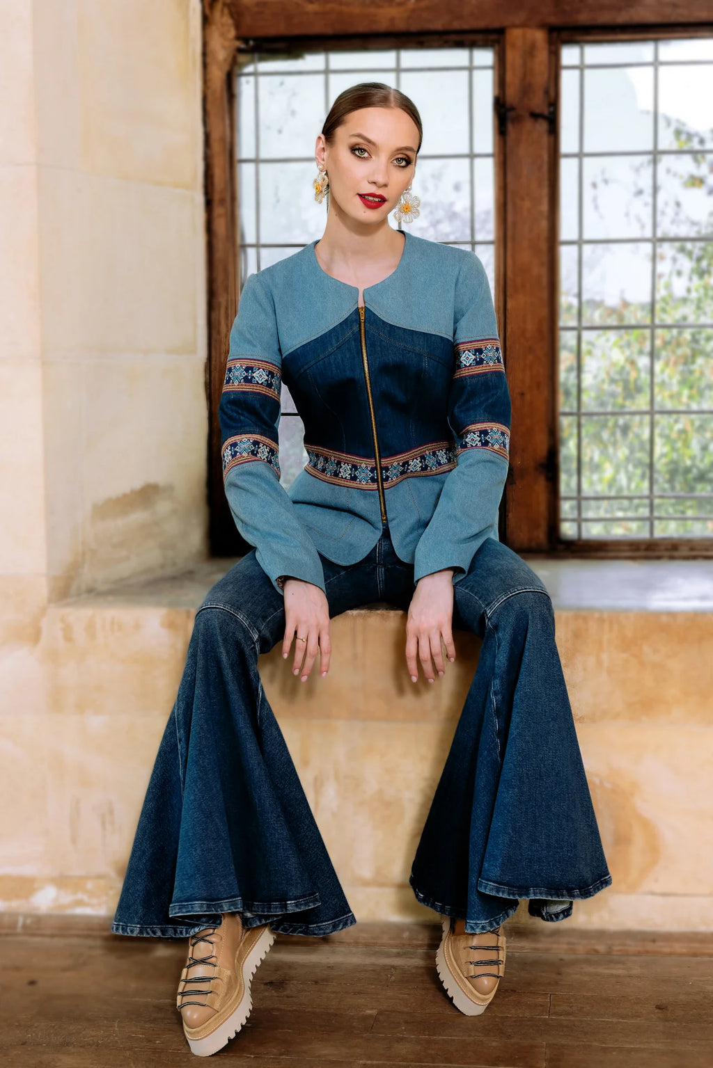 Sacou din Denim si Jacquard Etnic