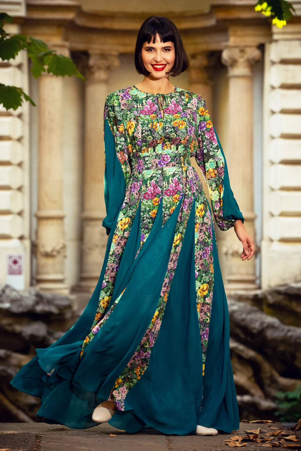 Rochie Statuara Verde cu Flori