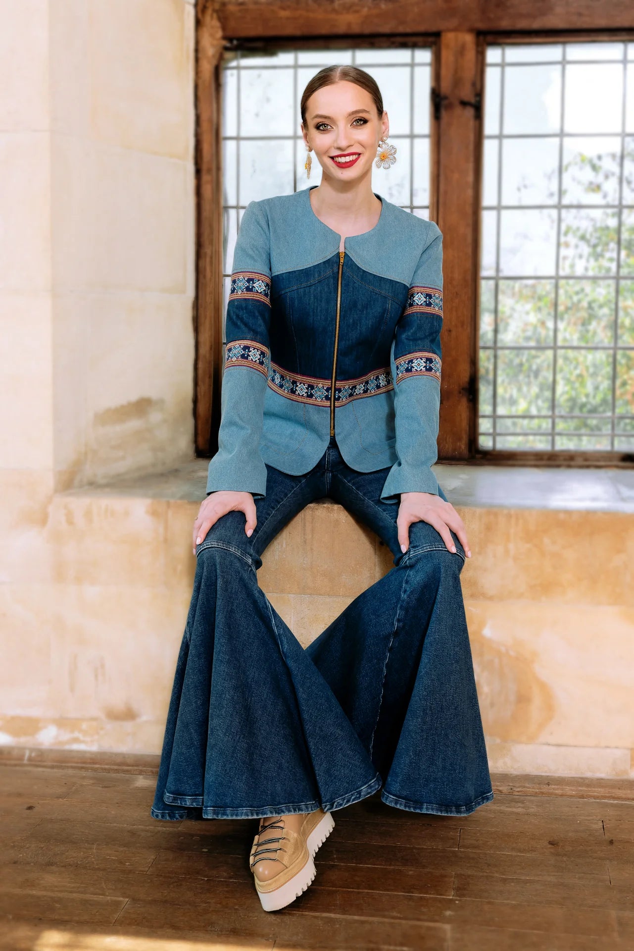 Sacou din Denim si Jacquard Etnic