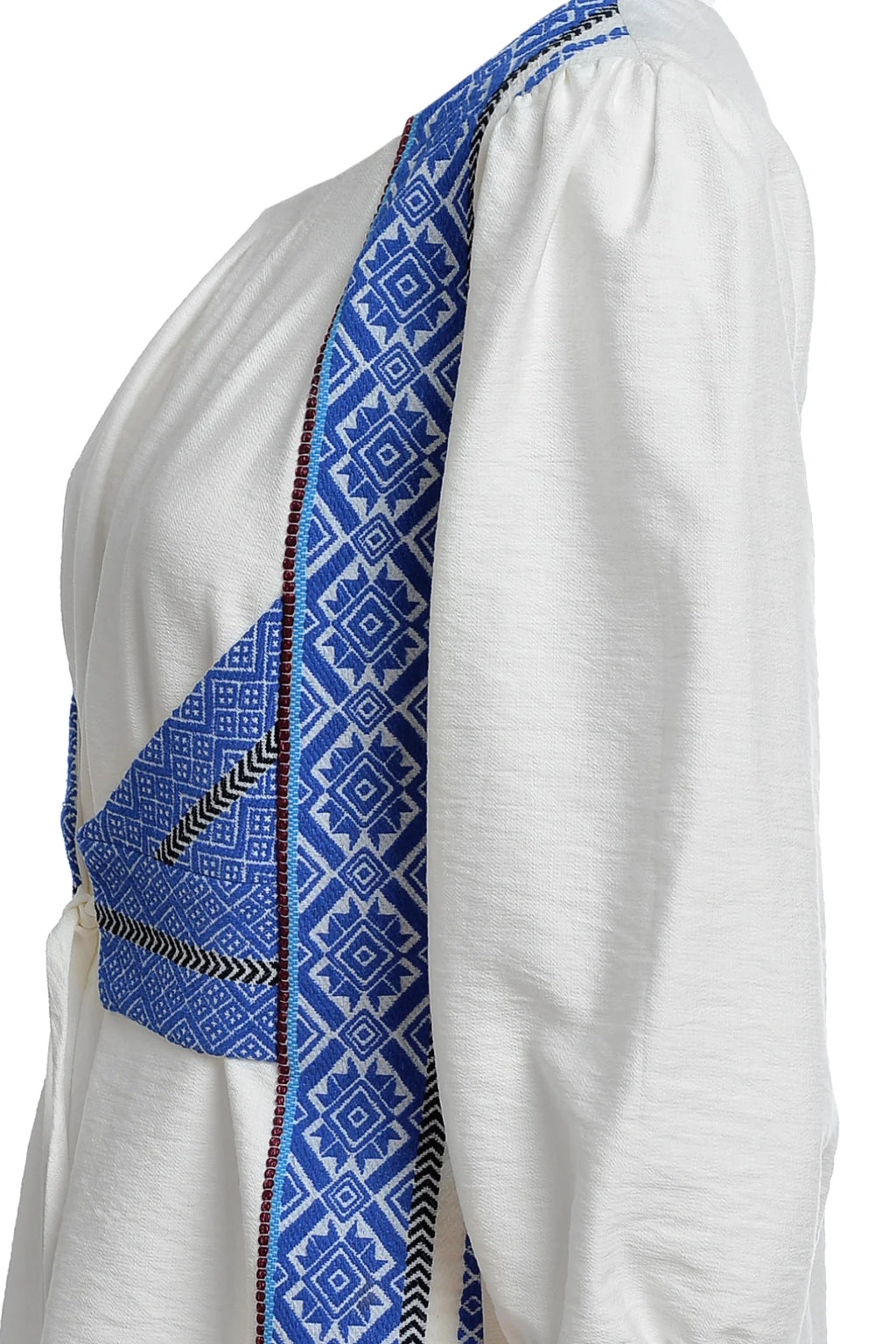 Bluza alba cu pieptar tesut albastru