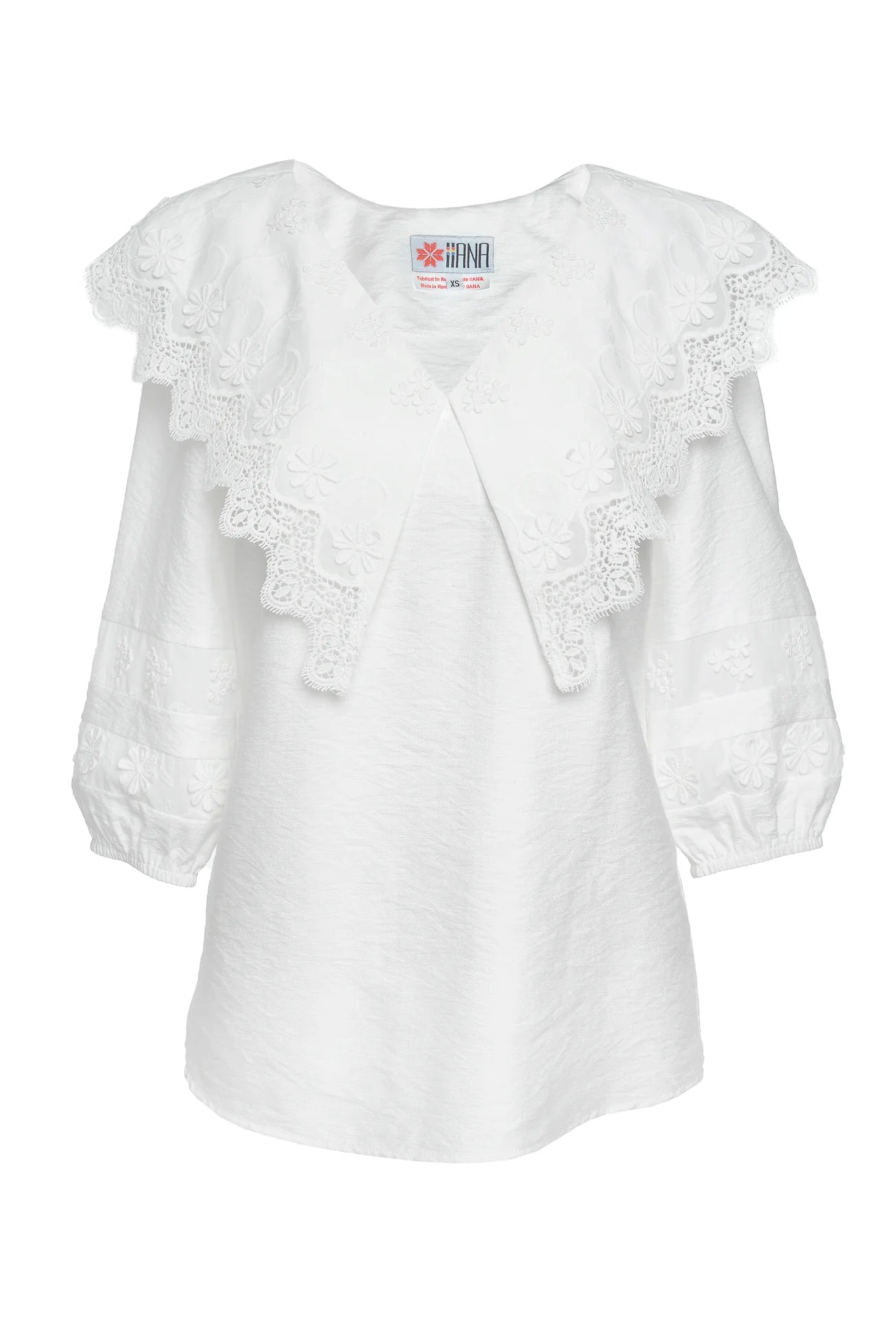 Bluza Alba Cu Guler Din Broderie Tridimensionala