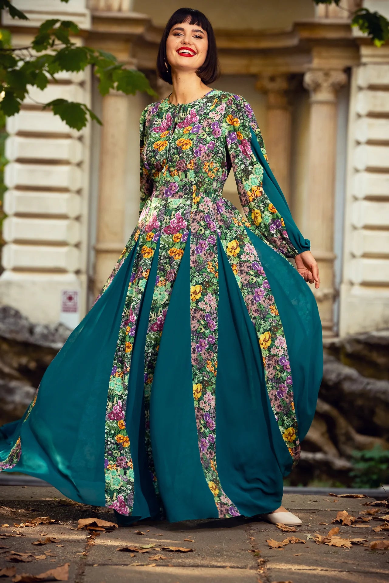 Rochie Statuara Verde cu Flori