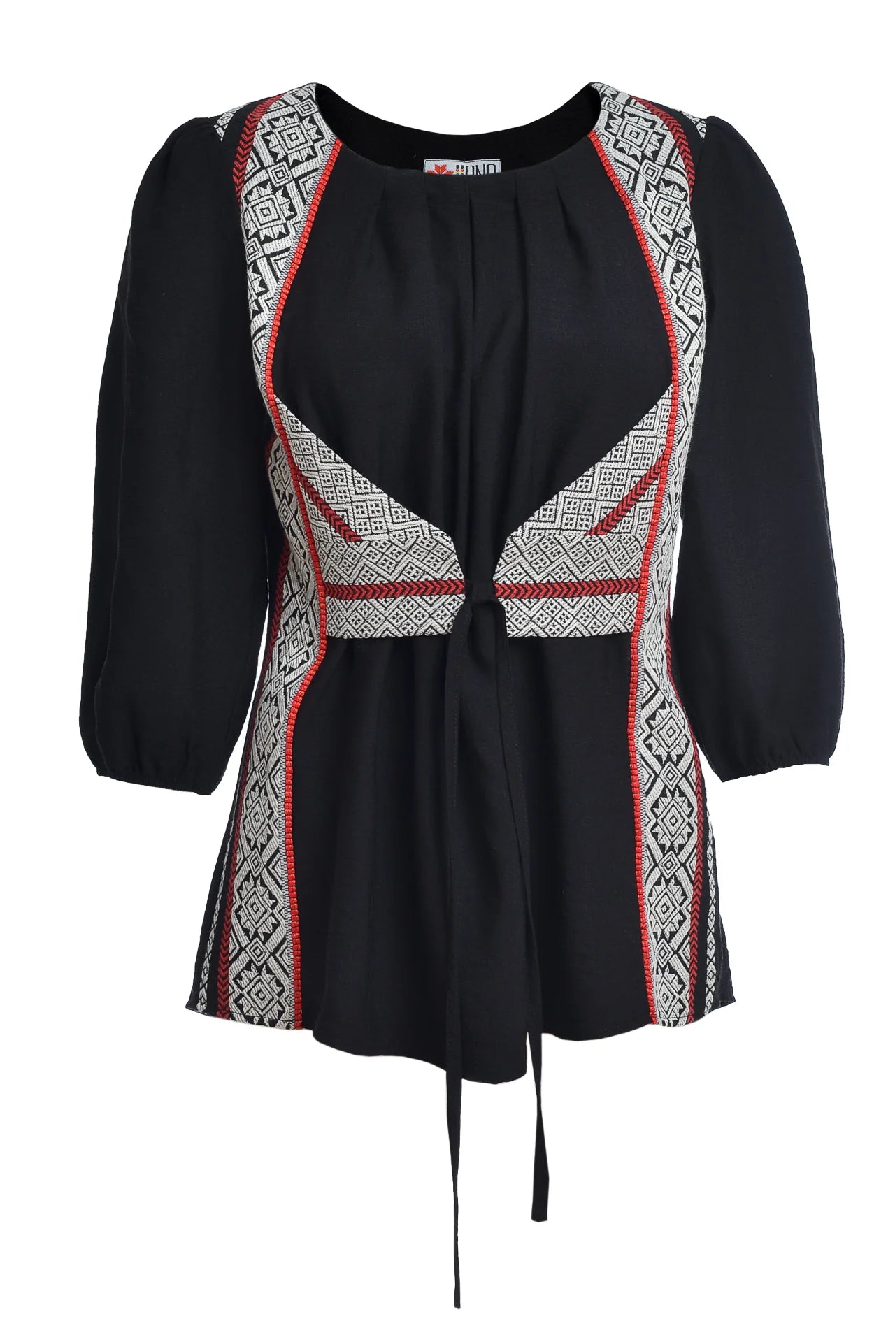 Bluza neagra cu pieptar tesut alba