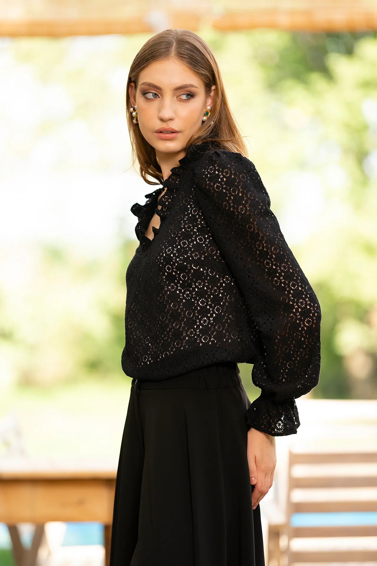 Bluza Neagra Din Dantela De Bumbac Irma