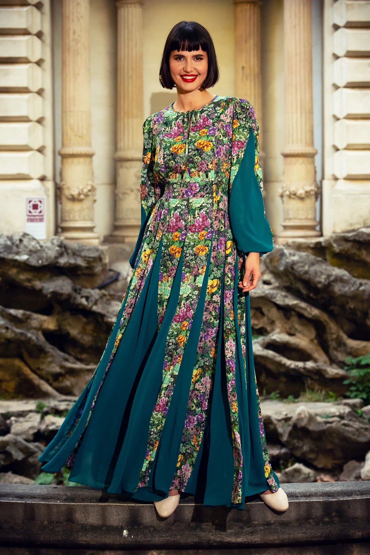 Rochie Statuara Verde cu Flori