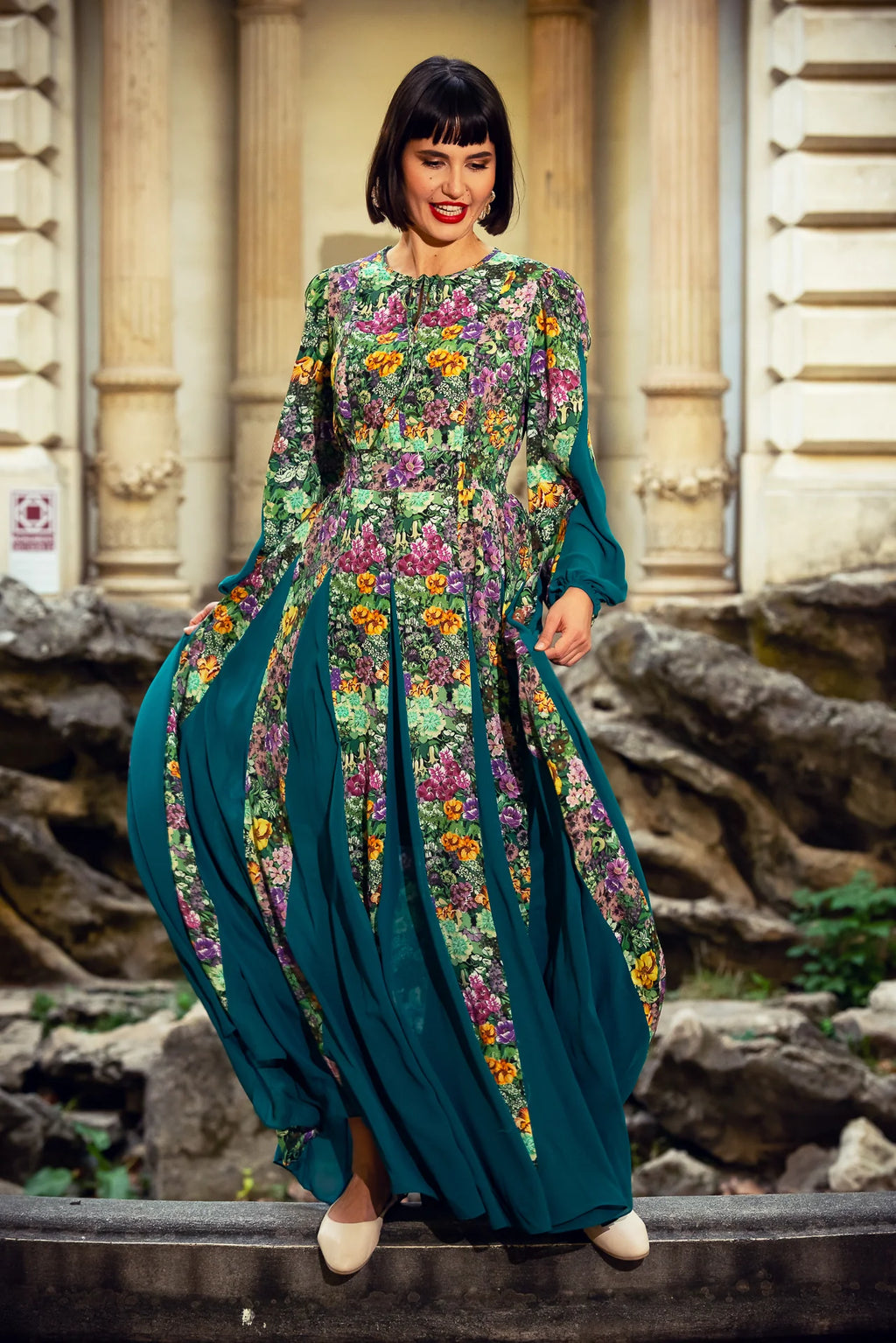 Rochie Statuara Verde cu Flori
